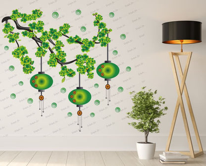 Homexa Decor | Branches with Flower and Hanging Lamp Design Wall Sticker (Size 72 x 75 cm)