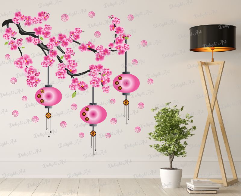 Homexa Decor | Branches with Flower and Hanging Lamp Design Wall Sticker (Size 72 x 75 cm)