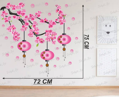 Homexa Decor | Branches with Flower and Hanging Lamp Design Wall Sticker (Size 72 x 75 cm)