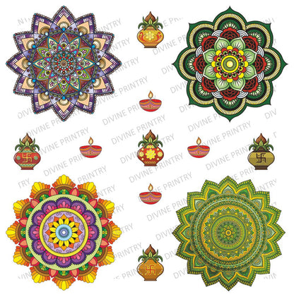 Homexa Decor | Combo 4 Rangoli Floor & Wall Sticker (Size 30 x 30 cm Each)