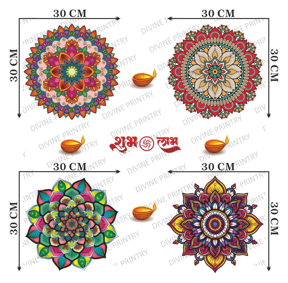 Homexa Decor | Combo 4 Rangoli Floor & Wall Sticker (Size 30 x 30 cm Each)