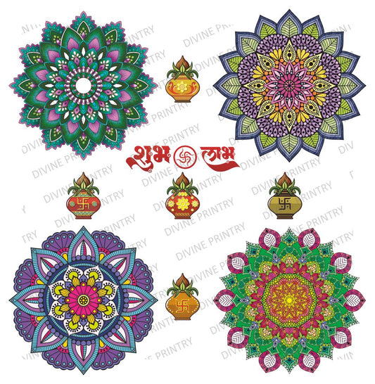 Homexa Decor | Combo 4 Rangoli Floor & Wall Sticker (Size 30 x 30 cm Each)