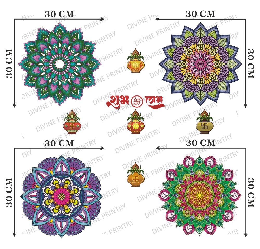 Homexa Decor | Combo 4 Rangoli Floor & Wall Sticker (Size 30 x 30 cm Each)