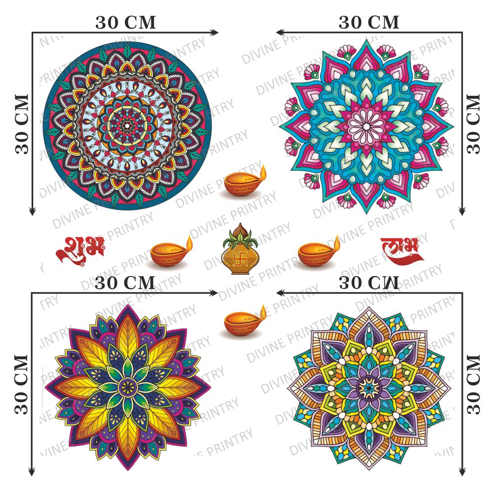 Homexa Decor | Combo 4 Rangoli Floor & Wall Sticker (Size 30 x 30 cm )