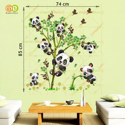 Homexa Decor | Kids Panda Climbing on Tree and Baby Wall Sticker (74 x 85 cm)