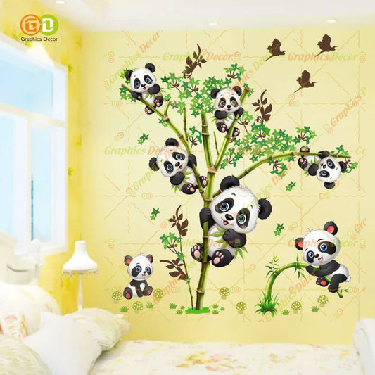 Homexa Decor | Kids Panda Climbing on Tree and Baby Wall Sticker (74 x 85 cm)