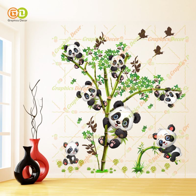 Homexa Decor | Kids Panda Climbing on Tree and Baby Wall Sticker (74 x 85 cm)