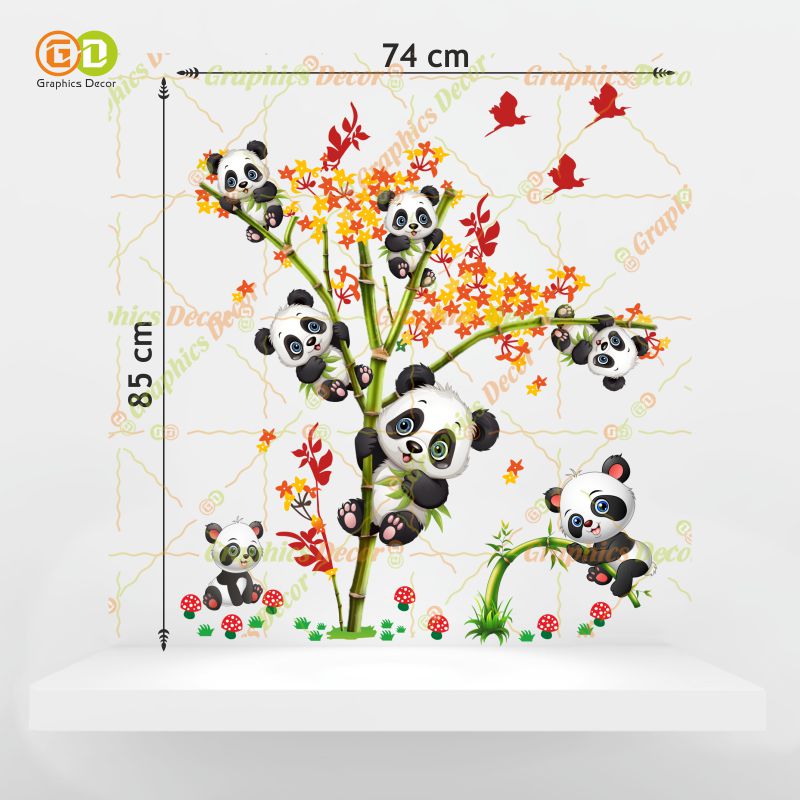 Homexa Decor | Kids Panda Climbing on Tree and Baby Wall Sticker (74 x 85 cm)
