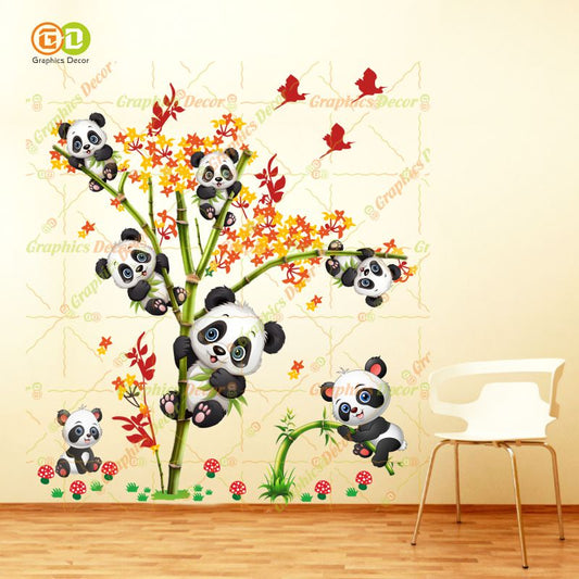 Homexa Decor | Kids Panda Climbing on Tree and Baby Wall Sticker (74 x 85 cm)