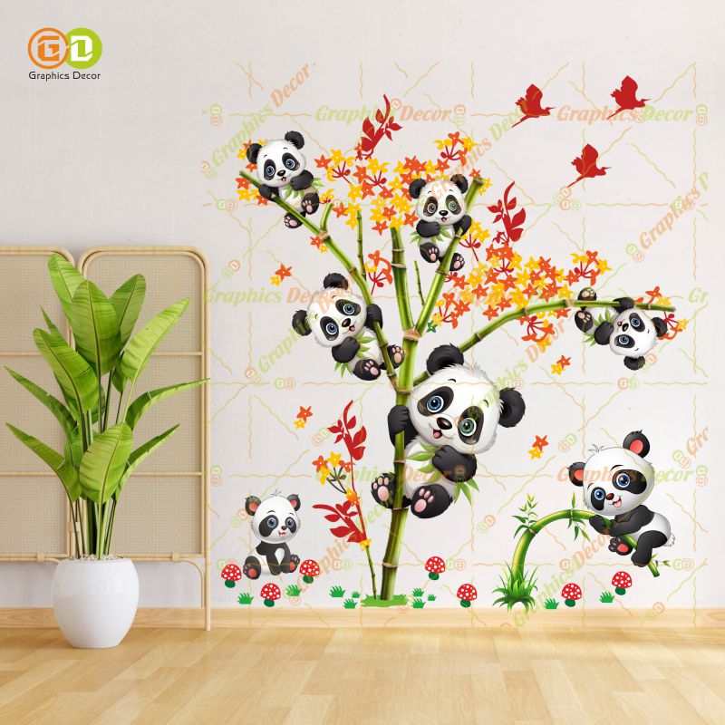 Homexa Decor | Kids Panda Climbing on Tree and Baby Wall Sticker (74 x 85 cm)
