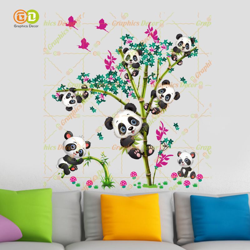 Homexa Decor | Kids Panda Climbing on Tree and Baby Wall Sticker (74 x 85 cm)