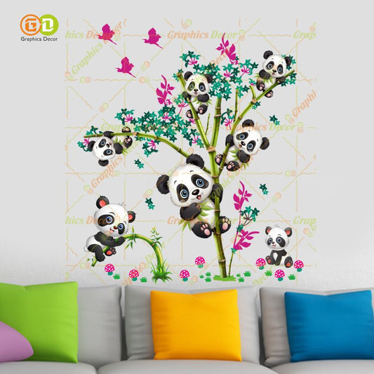 Homexa Decor | Kids Panda Climbing on Tree and Baby Wall Sticker (74 x 85 cm)
