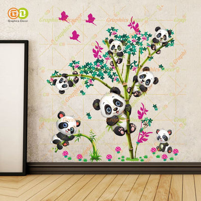 Homexa Decor | Kids Panda Climbing on Tree and Baby Wall Sticker (74 x 85 cm)
