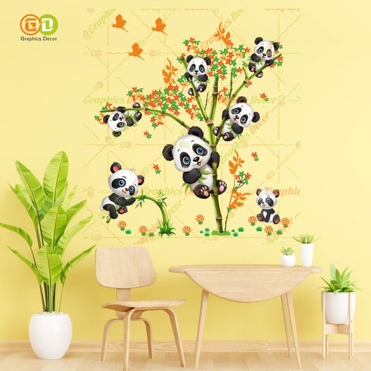 Homexa Decor | Kids Panda Climbing on Tree and Baby Wall Sticker (74 x 85 cm)