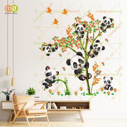 Homexa Decor | Kids Panda Climbing on Tree and Baby Wall Sticker (74 x 85 cm)